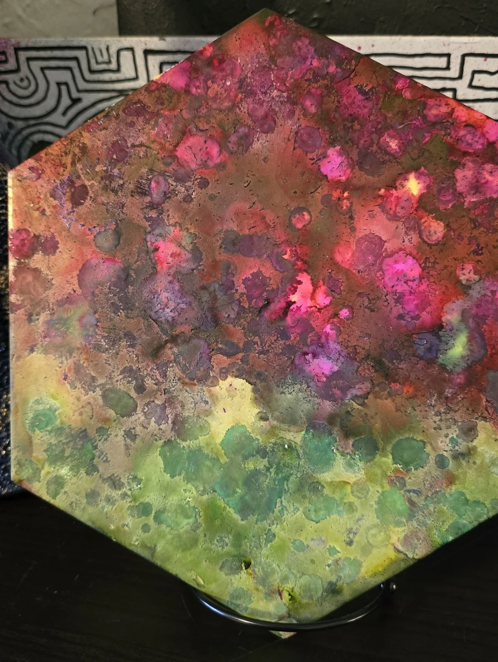 HANDCRAFTED Upcycled Octagon Tile HANPAINTED Floral Garden Painting Wall Decor